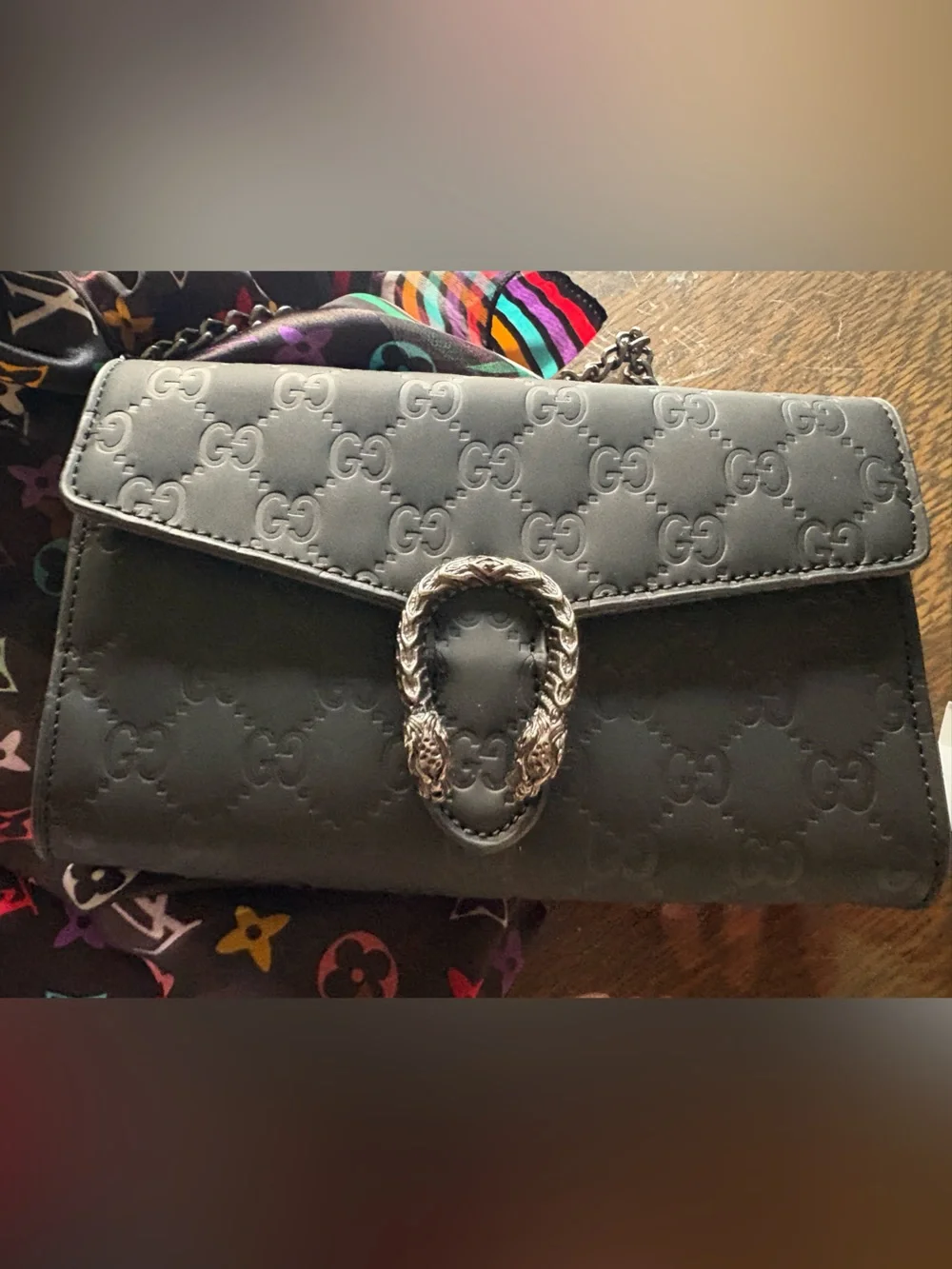 Dionysus Black Embossed Crossbody Logo Tiger Head Closure Gucci Style Novelty